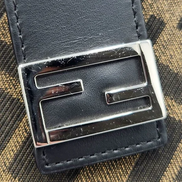 FENDI Black Leather Zucca Shoulder Bag